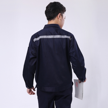 藏青拼米色时尚企业工服的款式AC090